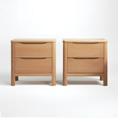 2 x Bedside Table 2 Drawers Side Table Nightstand Storage Solid Oak Wood