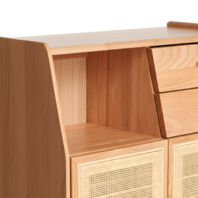 Bredsten Solid Oak Wood & Rattan Sideboard