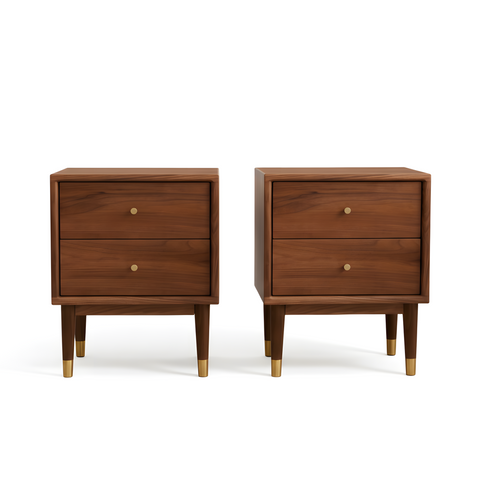 MIUZ 2x Solid Walnut Timber Bedside Tables Drawers Side Table Nightstand Storage Cabinet Wood