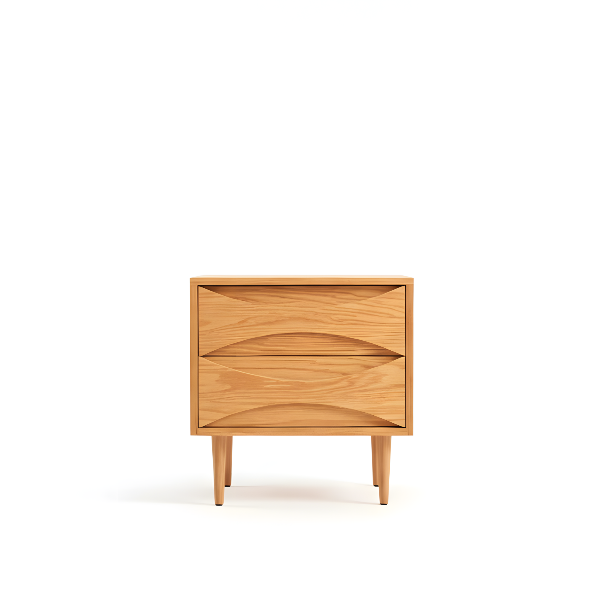 American Solid Oak Wood Bedside Table, Side Storage End Table w/ 2 Drawers, Natural Wood Finish Organizer, Minimalist Nightstand w/ Tapered Legs