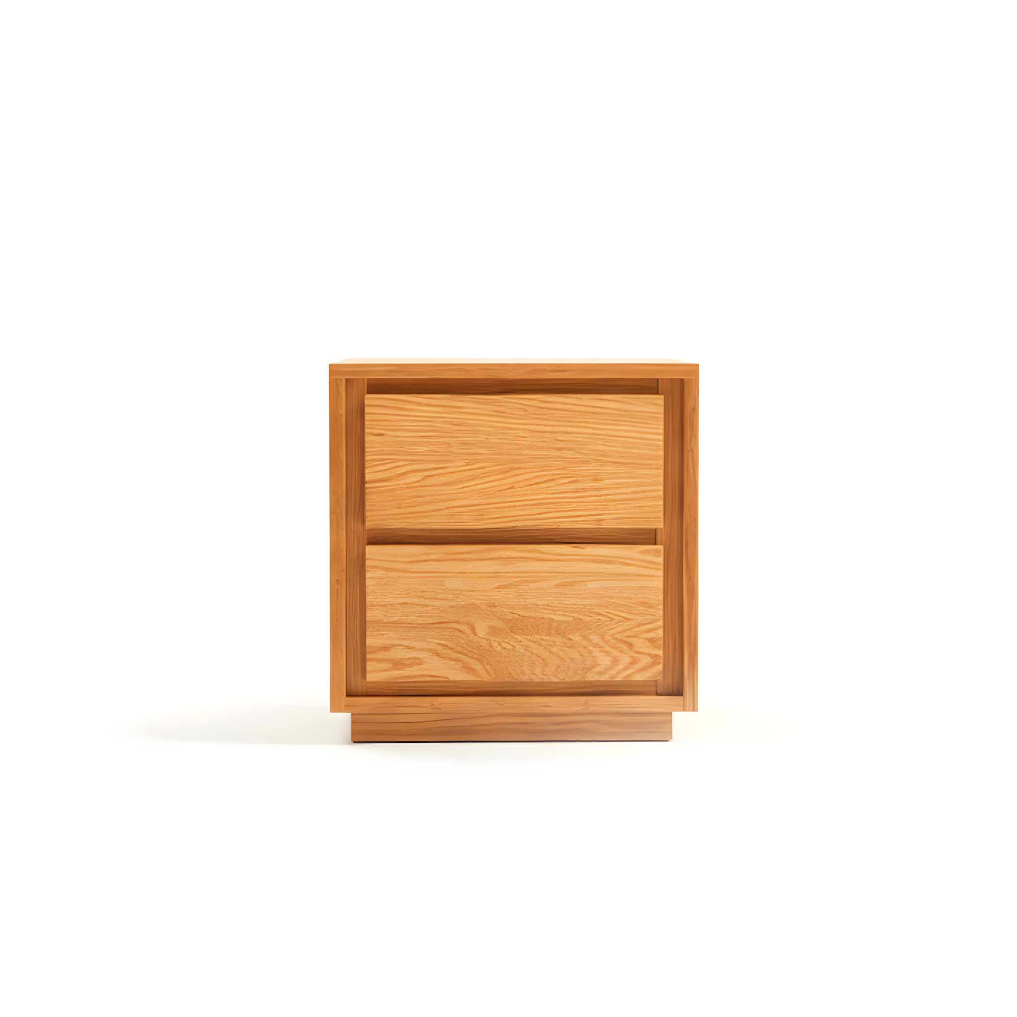 American Solid Oak Wood Side Table Side Storage End Table with 2 Drawers, Minimalist Nightstand Organizer w/ Hidden Handles & Stable Base