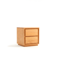 American Solid Oak Wood Side Table Side Storage End Table with 2 Drawers, Minimalist Nightstand Organizer w/ Hidden Handles & Stable Base