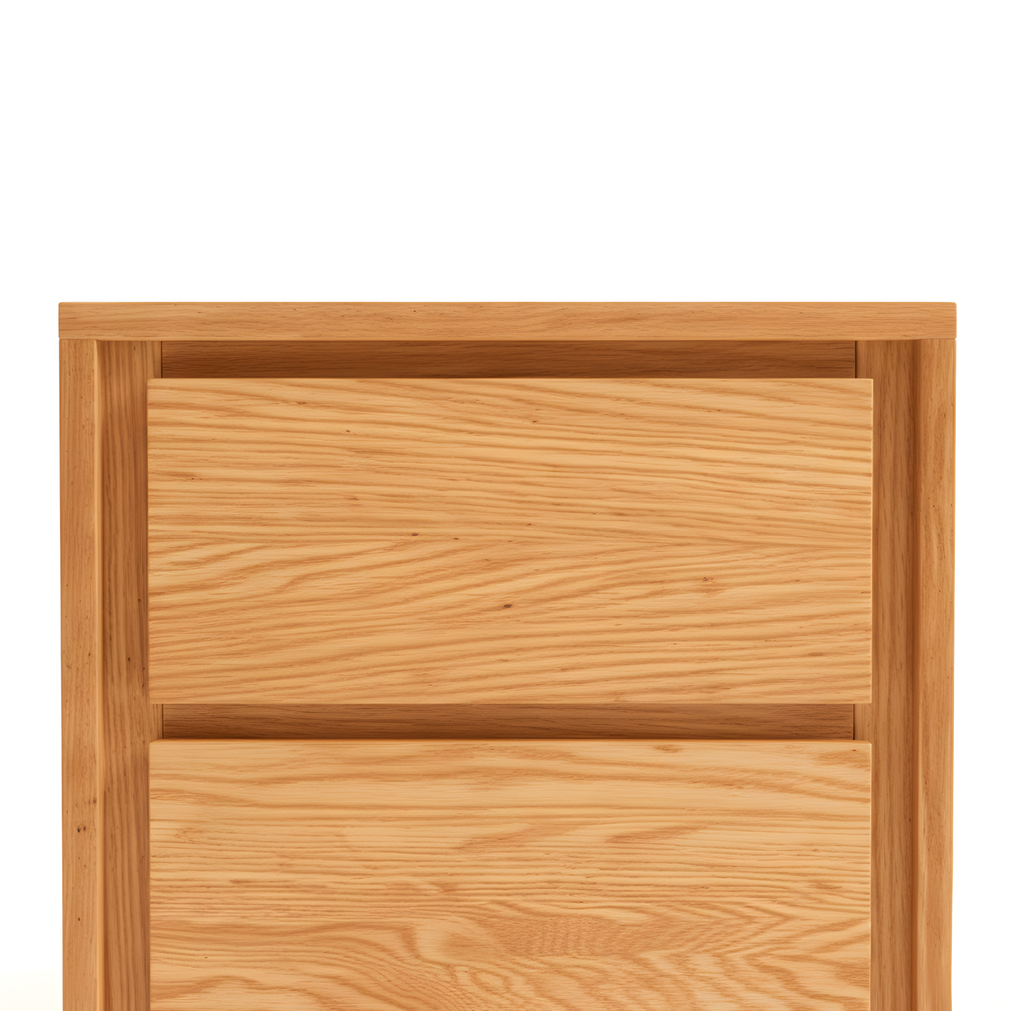 American Solid Oak Wood Side Table Side Storage End Table with 2 Drawers, Minimalist Nightstand Organizer w/ Hidden Handles & Stable Base