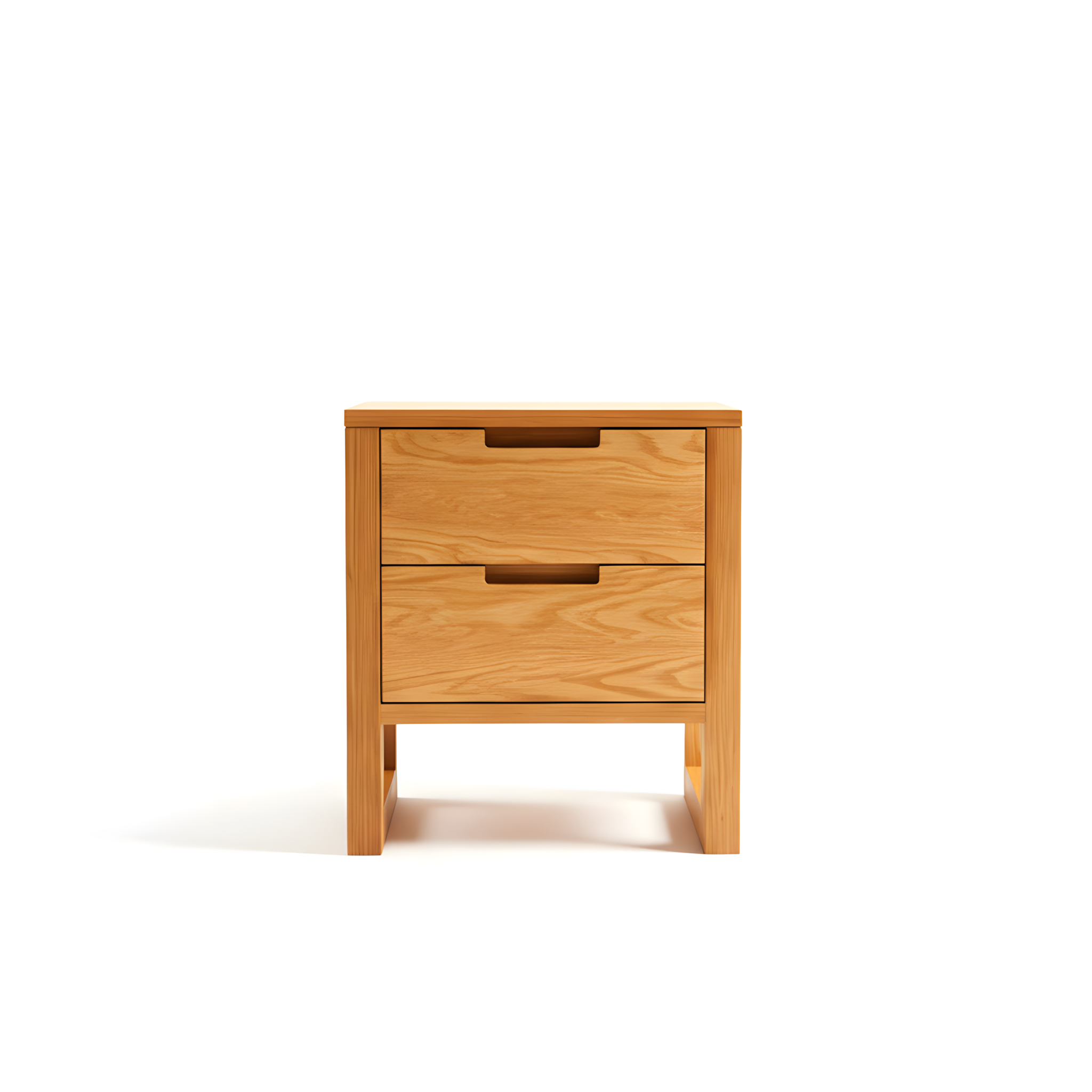 American Solid Oak Wood Side Table Side Storage End Table w/ 2 Drawers, Minimalist Nightstand Organizer w/ Open Rectangular Base