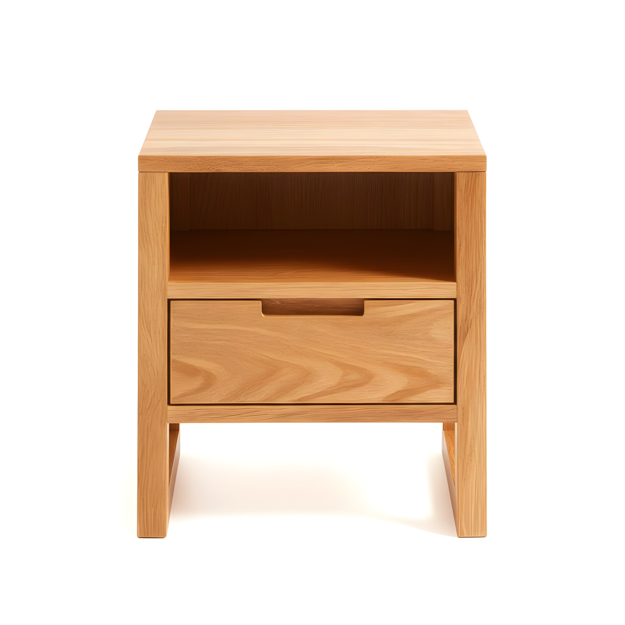 American Solid Oak Wood Side Table Side Storage End Table w/ Drawer and Open Shelf, Minimalist Nightstand Organizer w/ Open Rectangular Base