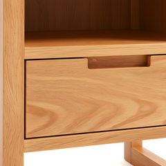 American Solid Oak Wood Side Table Side Storage End Table w/ Drawer and Open Shelf, Minimalist Nightstand Organizer w/ Open Rectangular Base