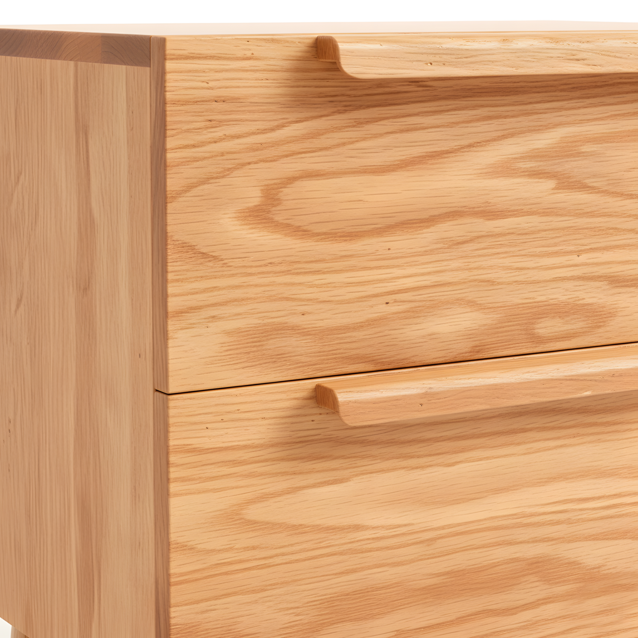 Solid Oak Wood Bedside Table, Side Storage End Table w/ 2 Drawers, Natural Wood Finish Organizer, Minimalist Nightstand w/ Rounded Ball Legs