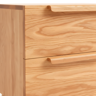 Solid Oak Wood Bedside Table, Side Storage End Table w/ 2 Drawers, Natural Wood Finish Organizer, Minimalist Nightstand w/ Rounded Ball Legs