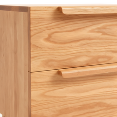 Solid Oak Wood Bedside Table, Side Storage End Table w/ 2 Drawers, Natural Wood Finish Organizer, Minimalist Nightstand w/ Rounded Ball Legs