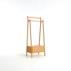 Solid Wood Clothes Rack Stand American Oak Garment Hanger with Hooks and Shelves for Coat Hat Shoe Storage in Entryway Bedroom or Apartment