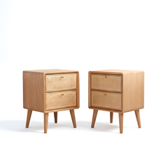 MIUZ 2x Bedside Table Bed Side Tables Drawers Side Tables Solid Timber American Oak Wood Nightstand