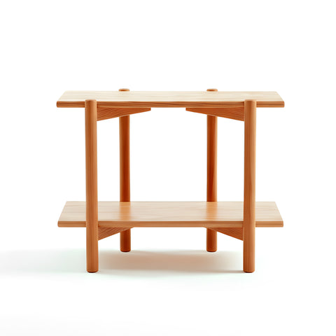 Solid Oak Side Table Modern Two-Tier Shelf for Living Room or Bedroom