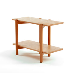 Solid Oak Side Table Modern Two-Tier Shelf for Living Room or Bedroom