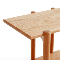 Solid Oak Side Table Modern Two-Tier Shelf for Living Room or Bedroom