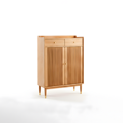 Solid American Oak Shoes Cabinet Storage Double Doors 4 Layer Shelves Drawers Organiser Home Decor