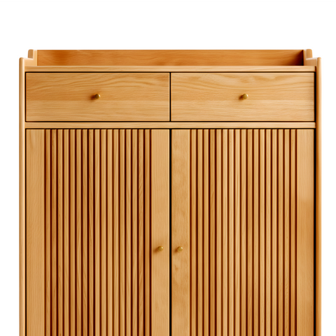 Solid American Oak Shoes Cabinet Storage Double Doors 4 Layer Shelves Drawers Organiser Home Decor