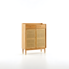 Solid American Oak Shoes Cabinet Storage Double Doors 4 Layer Shelves Drawers Organiser Home Decor