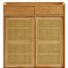 Solid American Oak Shoes Cabinet Storage Double Doors 4 Layer Shelves Drawers Organiser Home Decor