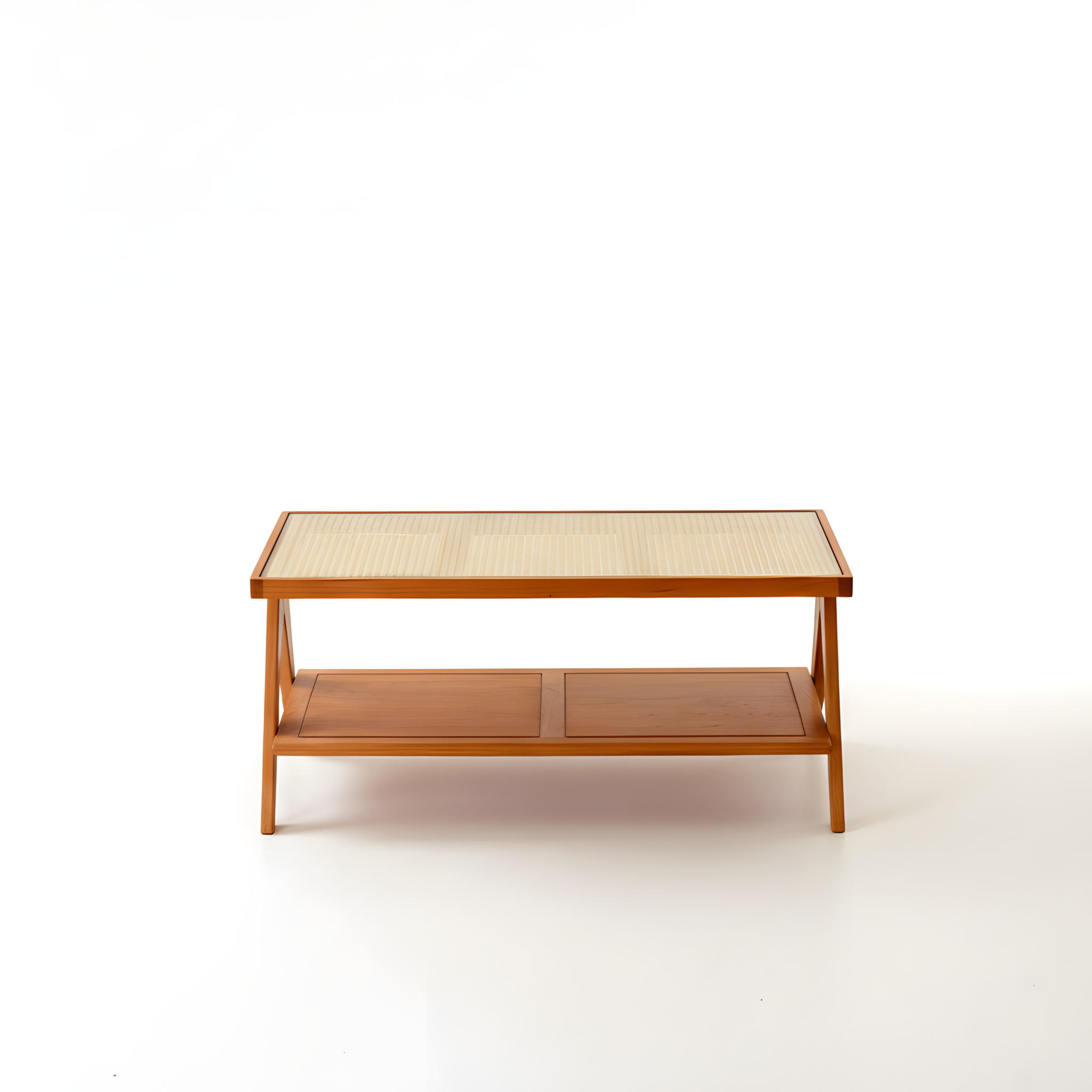 American Cherry Wood Coffee Table Modern Wooden Tables, Rattan Top Center Table For Living Room