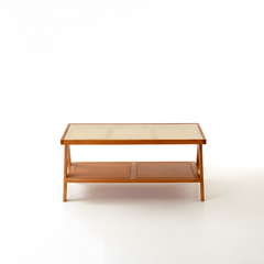 American Cherry Wood Coffee Table Modern Wooden Tables, Rattan Top Center Table For Living Room