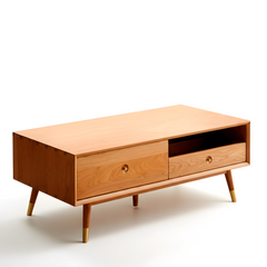 Modern Coffee Table Drawer Storage Wooden Organiser TV Stand Entertainment Cherry Wood 120cm