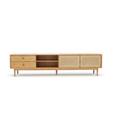Modern TV Cabinet Entertainment Unit Stand Storage Lowline Wooden Scandinavian Solid Oak 180cm
