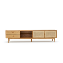 Modern TV Cabinet Entertainment Unit Stand Storage Lowline Wooden Scandinavian Solid Oak 180cm