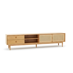 Modern TV Cabinet Entertainment Unit Stand Storage Lowline Wooden Scandinavian Solid Oak 180cm